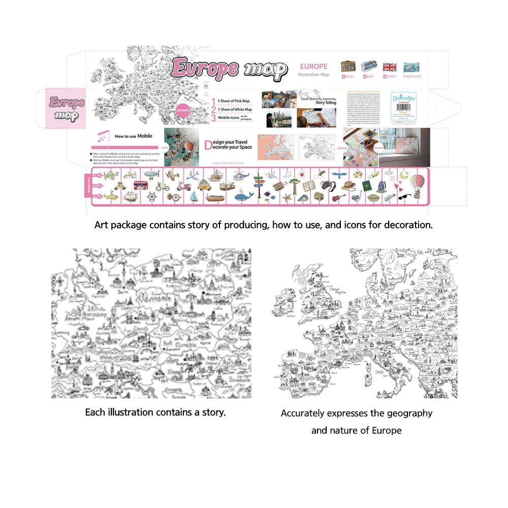 Dream Sky Nation-Map Decorative Coloring Painting DIY Paper Continent Map - Europe
