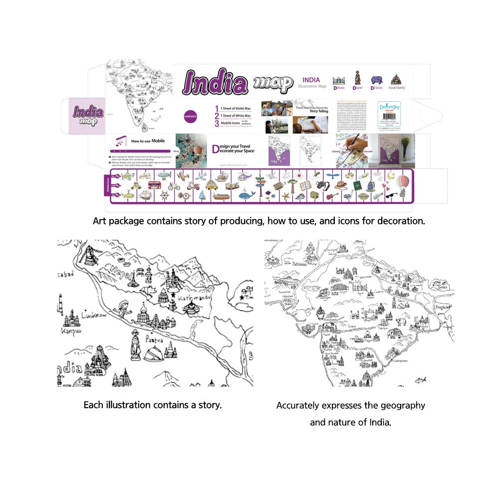 Dream Sky Nation-Map Decorative Coloring Painting DIY Paper Continent Map - India