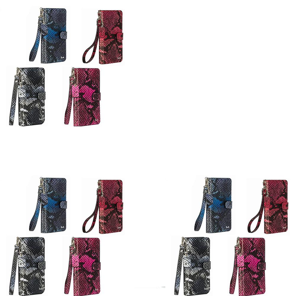 Milan anaconda natural cowhide wallet-type cell phone case red wine