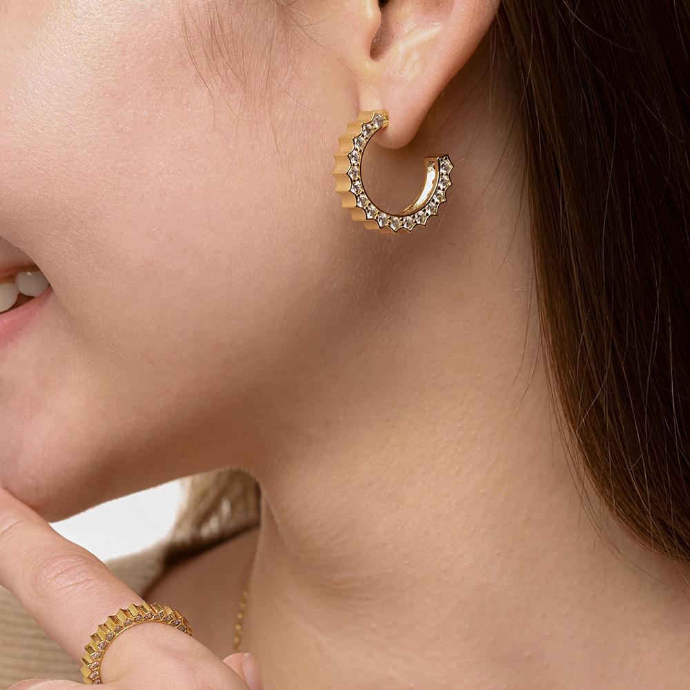 Solar Circle White Earrings ( S925 )