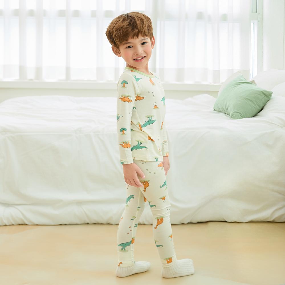 kids wear 40S 3/4 length modal <GREEN DINO>